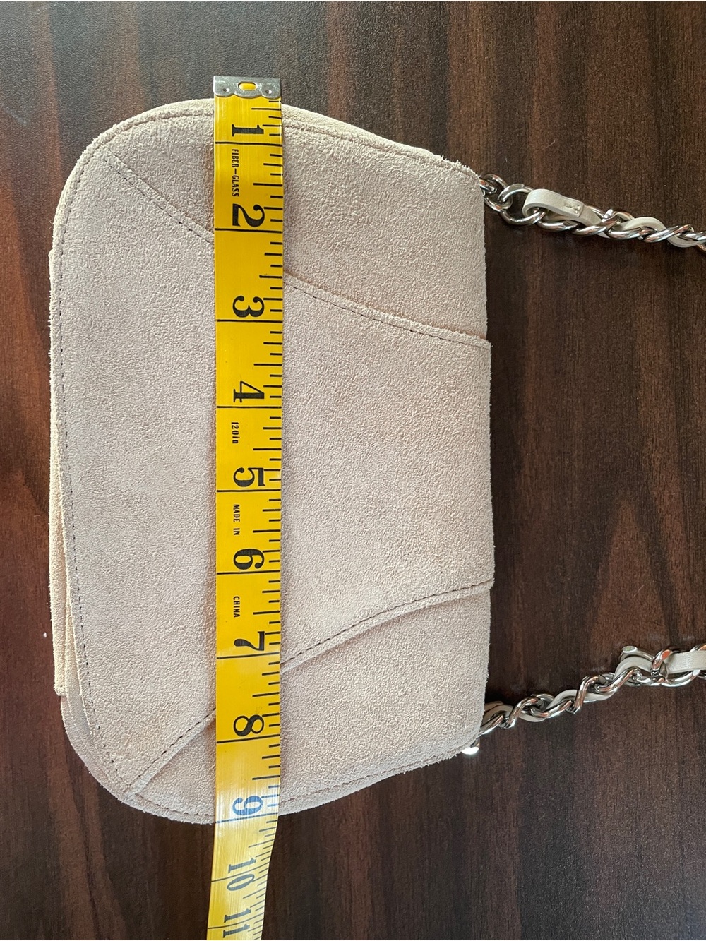 Ann Taylor Loft Handbag Beige Suede Shoulder Bag with Chain Strap - Picture 10 of 15